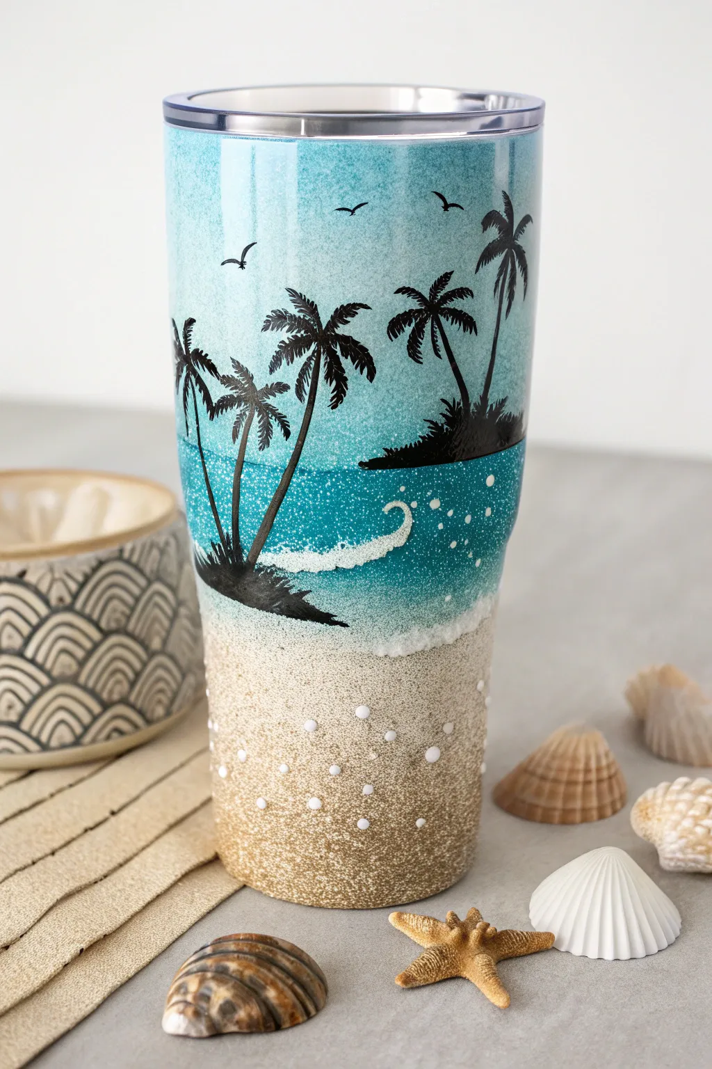 Sip into summer with this beach-inspired glitter tumbler, where every drink takes you on a seaside escape.