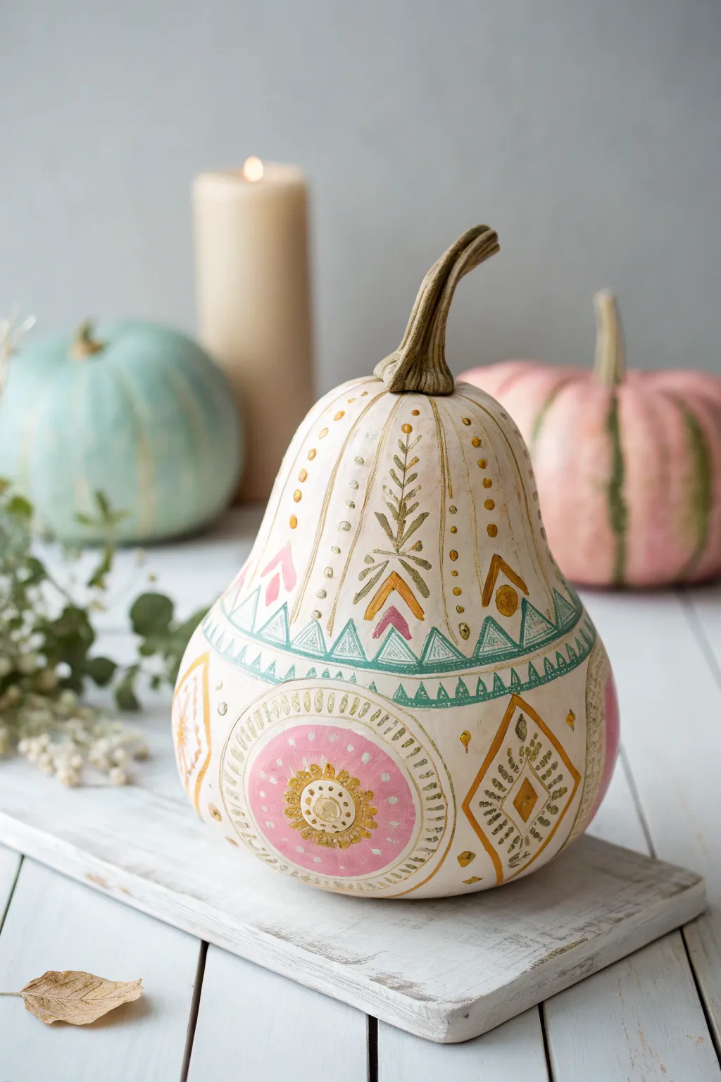 Transform your space with a touch of artistry: Painted gourds that celebrate simplicity and creative expression.