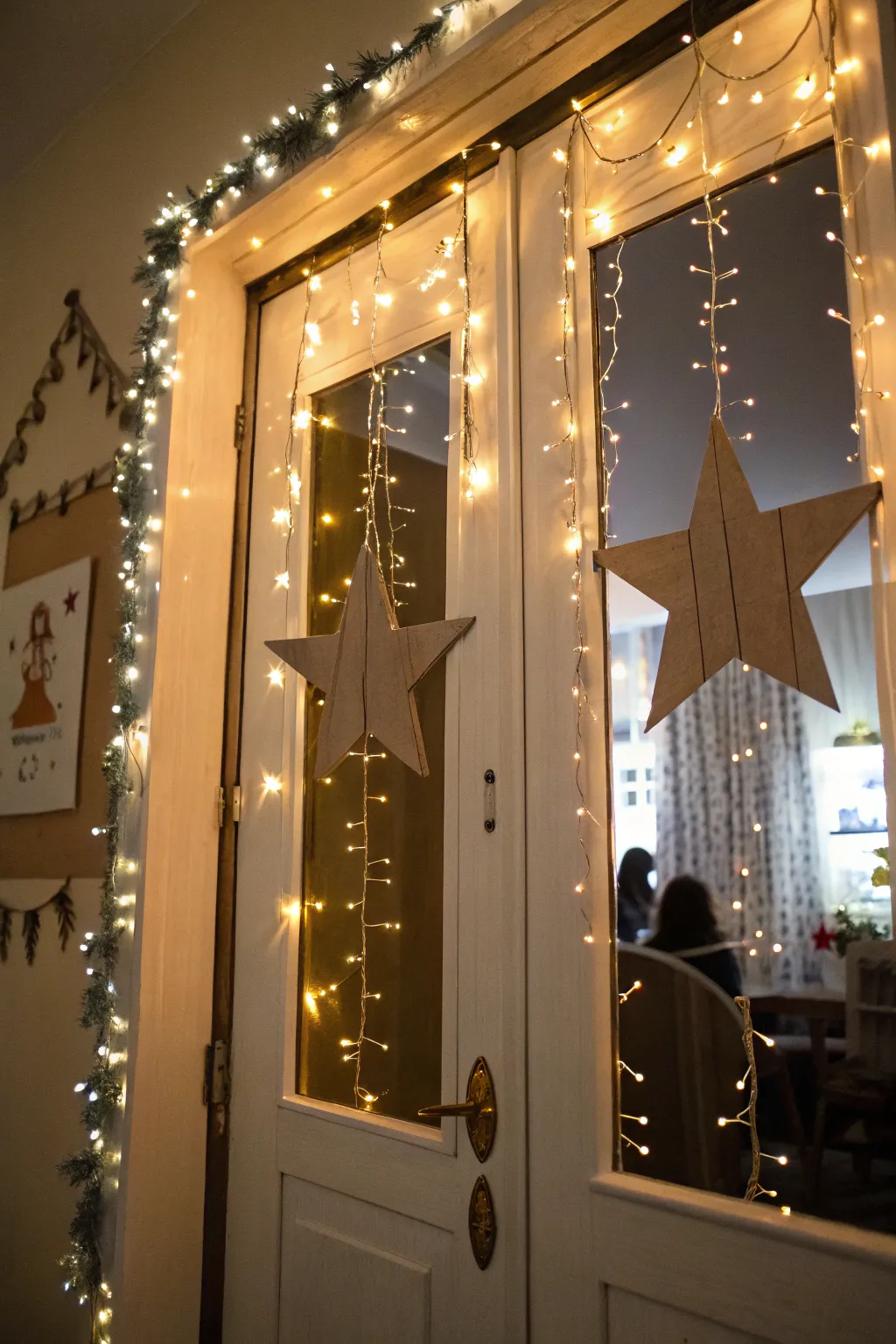 A magical starry night-themed door decoration.