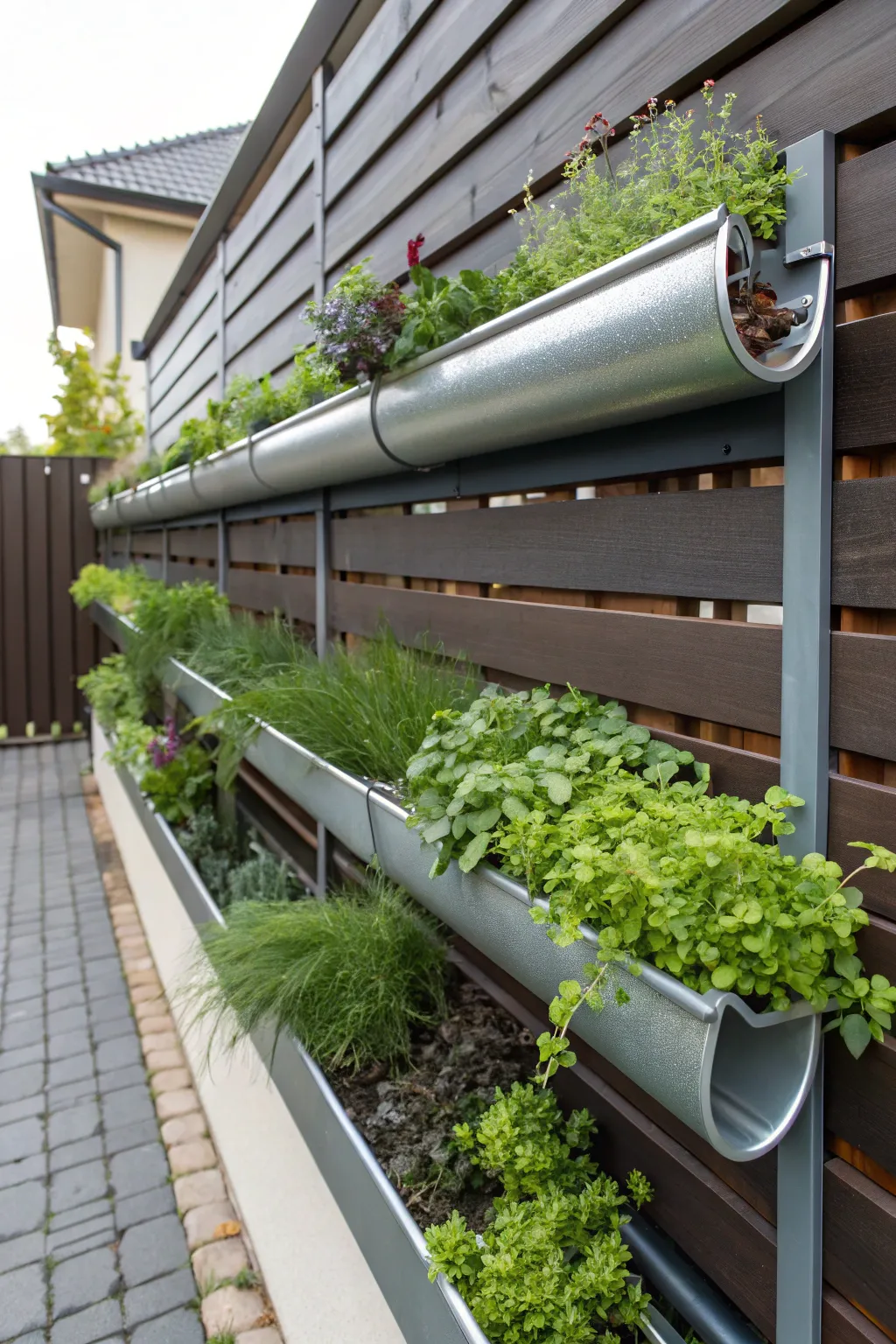 Elevate your small backyard with a sleek and efficient fence gutter garden.