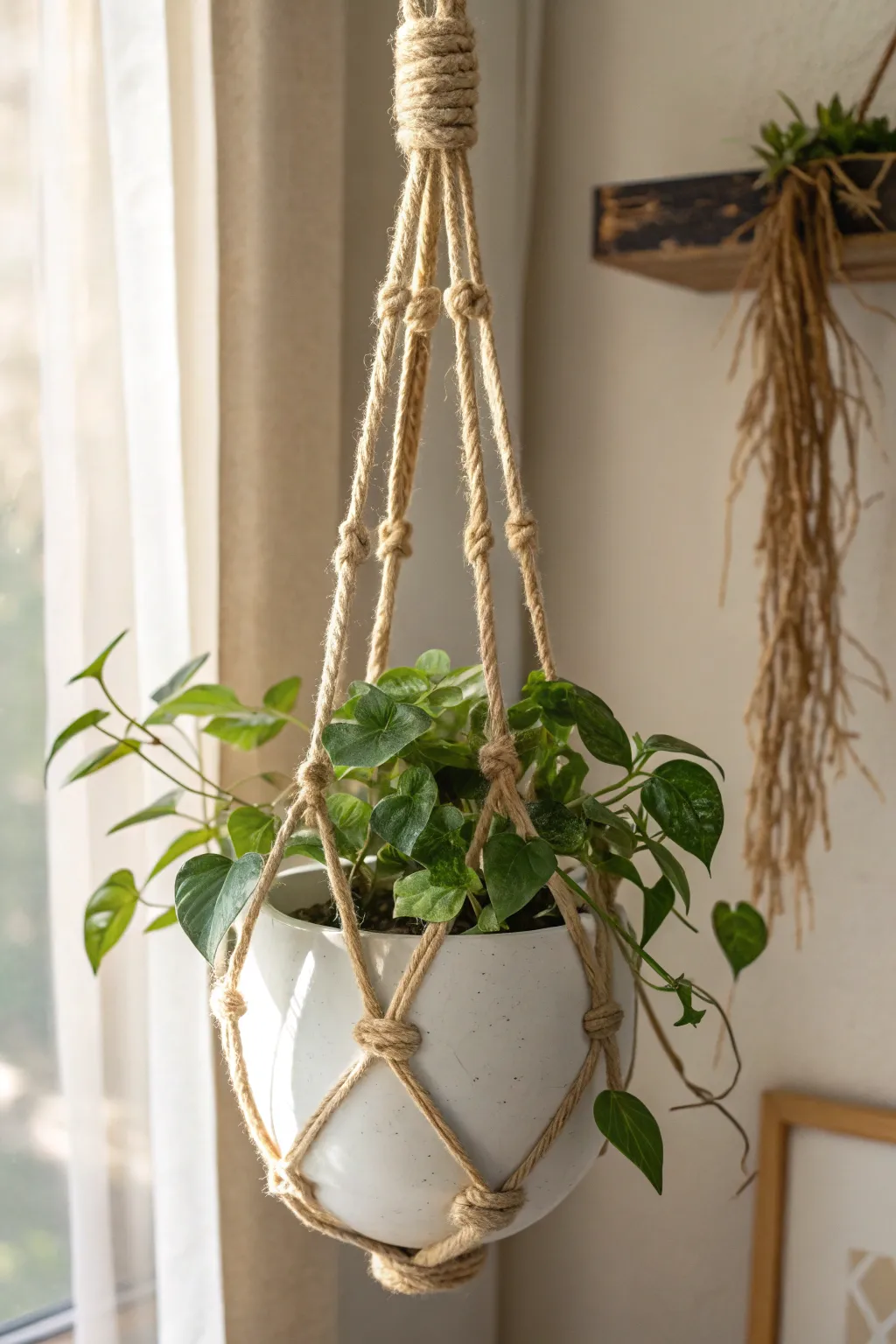 Elevate your space with the charm of a handcrafted boho plant hanger. 🌿✨ #BohoChic #ScandiStyle