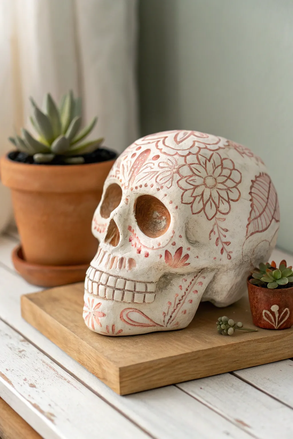 Celebrate the beauty of the Day of the Dead with handcrafted clay skulls that tell their own story.