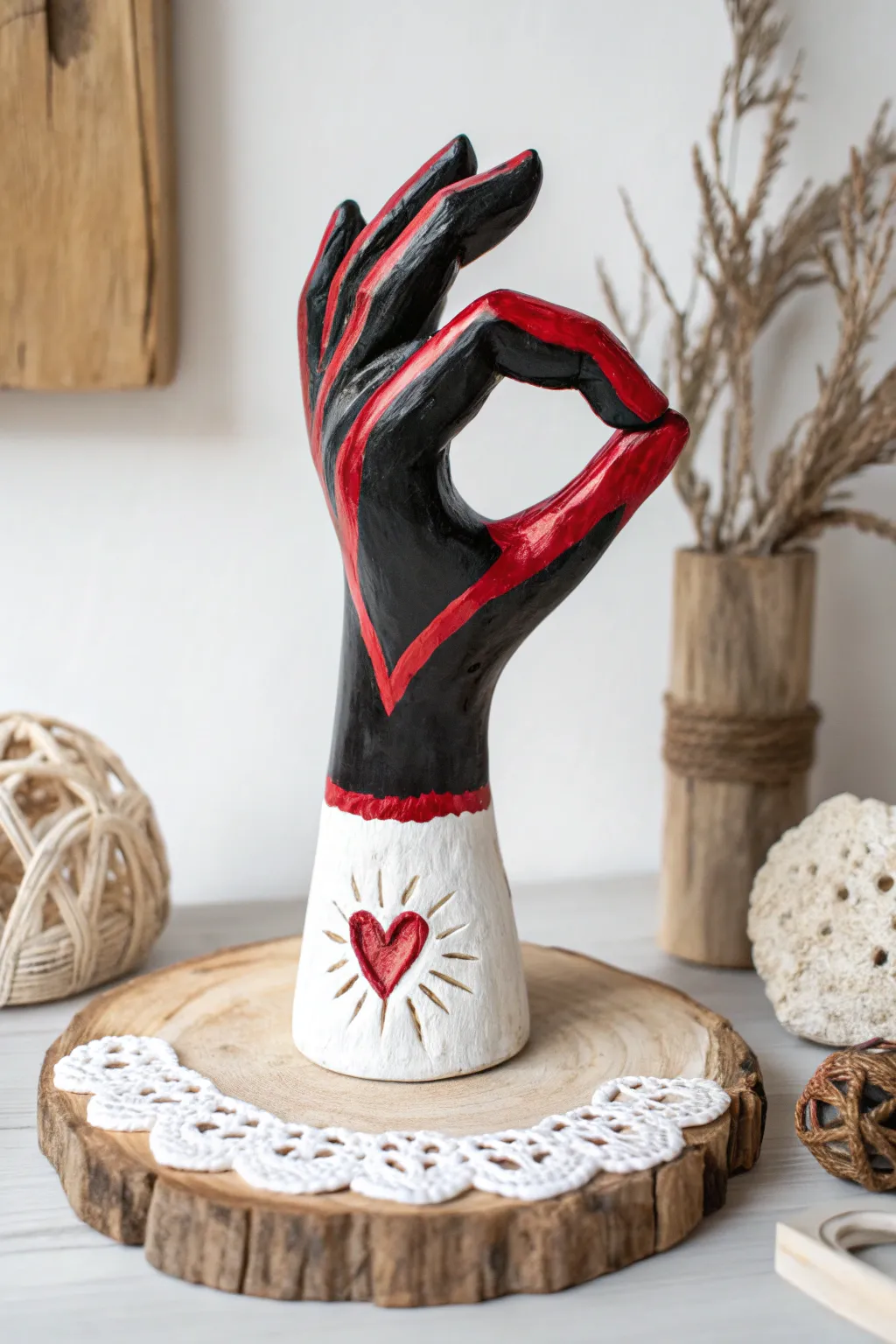 Bring a touch of playful elegance to your space with this vibrant heart-shaped hand cast, where minimalist design meets bold expression.