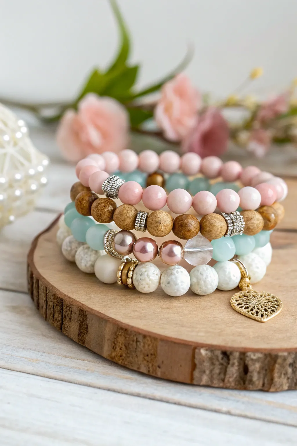 Elevate your style with a stack of handcrafted bead bracelets - a perfect blend of simplicity and elegance.