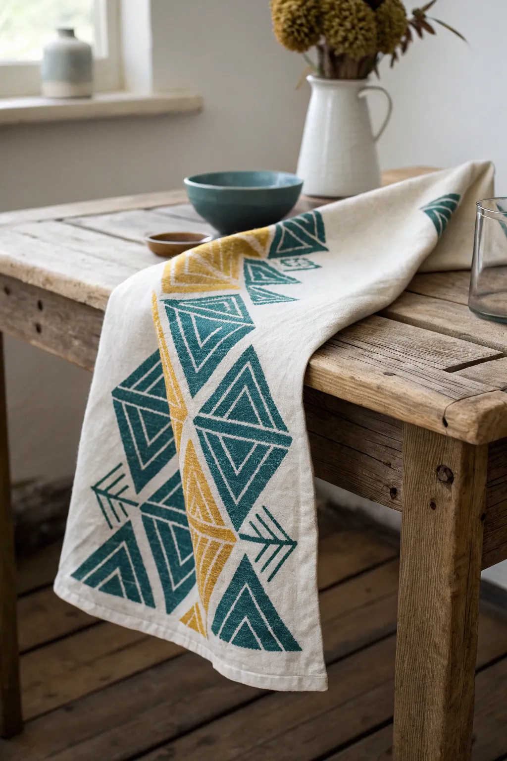 Elevate your kitchen decor with these delightful hand-stamped tea towels, where simplicity meets bold design.