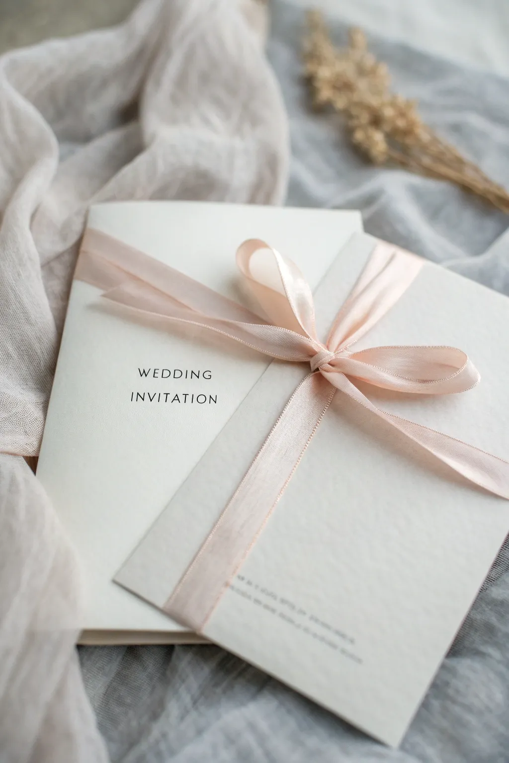 Elevate your wedding invitations with a touch of elegance using delicate ribbon finishes. Simple, natural, and beautifully crafted.