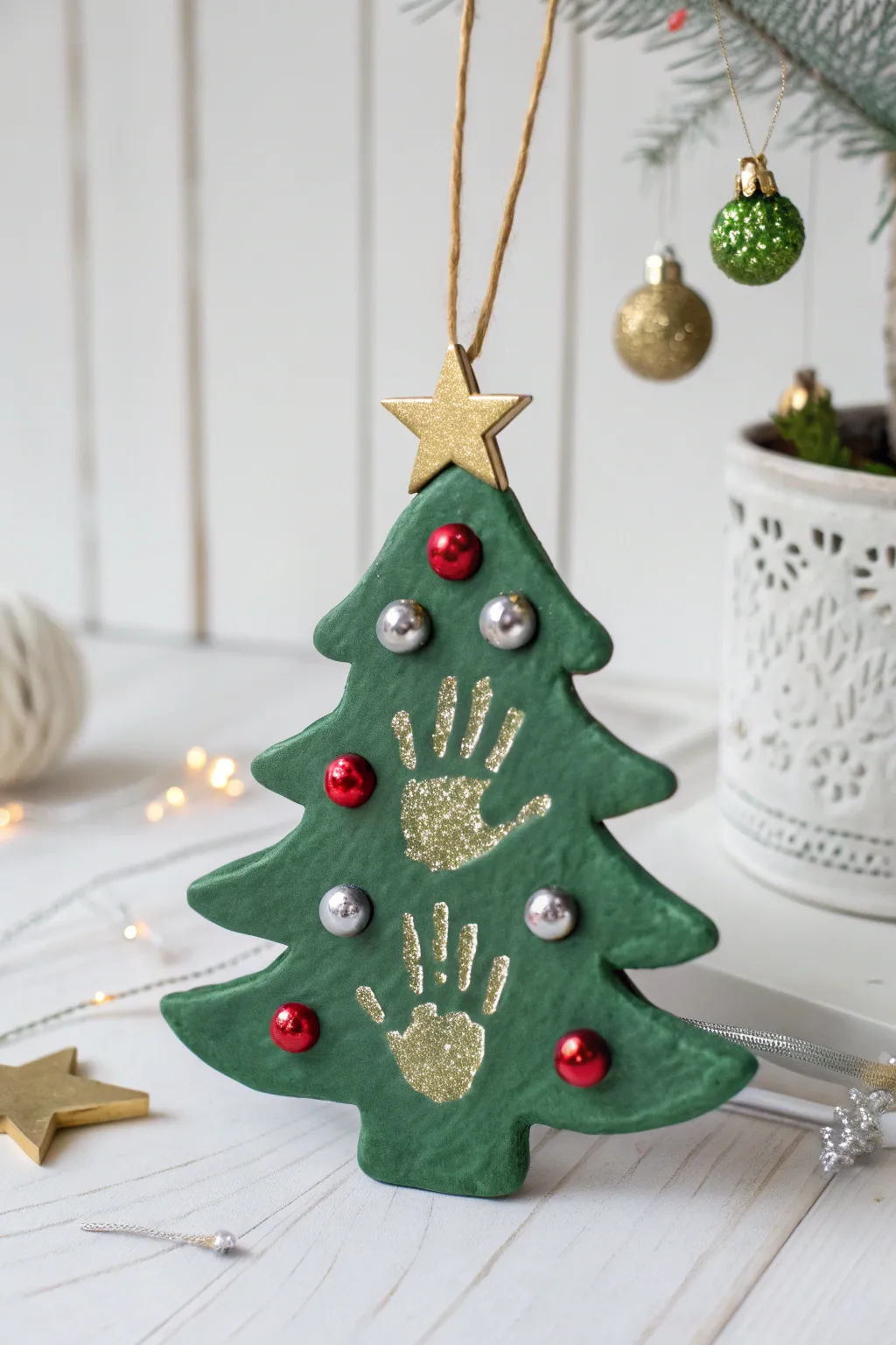 Craft your own Christmas magic with a handprint ornament that shines bright and bold!