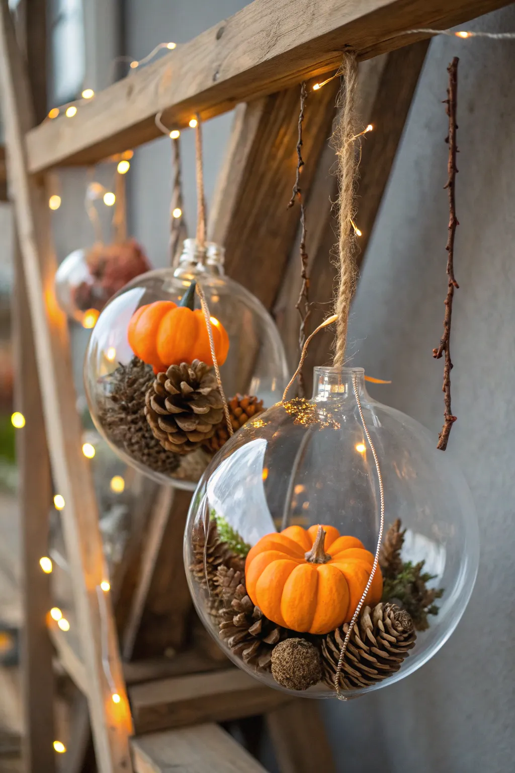 Seasonal charm in glass globes.