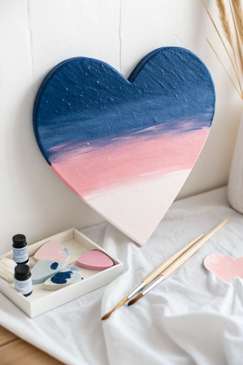 Embrace simplicity with a serene gradient heart painting that radiates natural beauty and minimalist elegance.