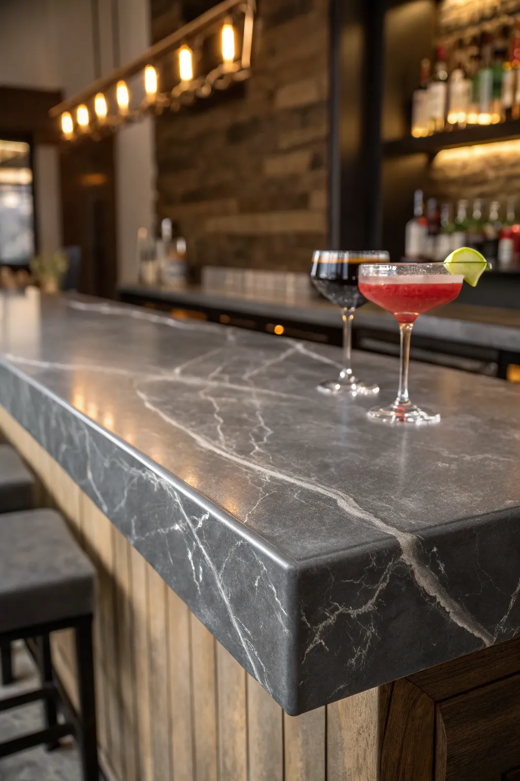 Transform your space with a bespoke concrete bar top that blends durability with contemporary elegance.