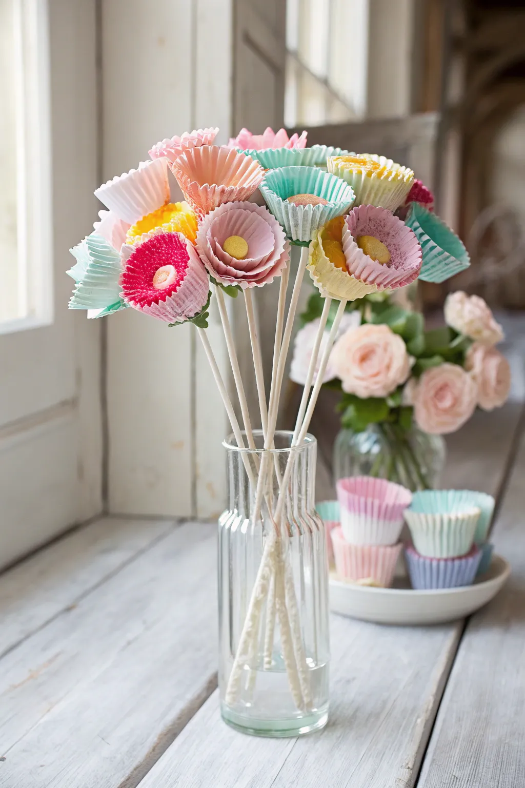 Craft a timeless bouquet with cupcake liners for a Mother's Day gift that's as colorful as it is creative!