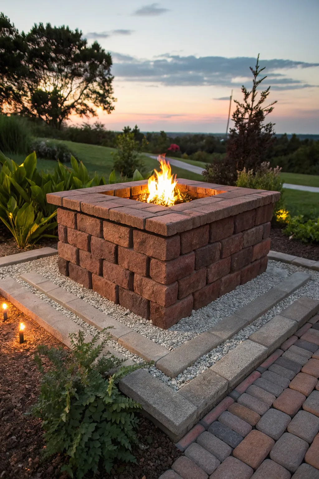Elevate your backyard with this stunning raised brick fire pit, where craftsmanship meets comfort.