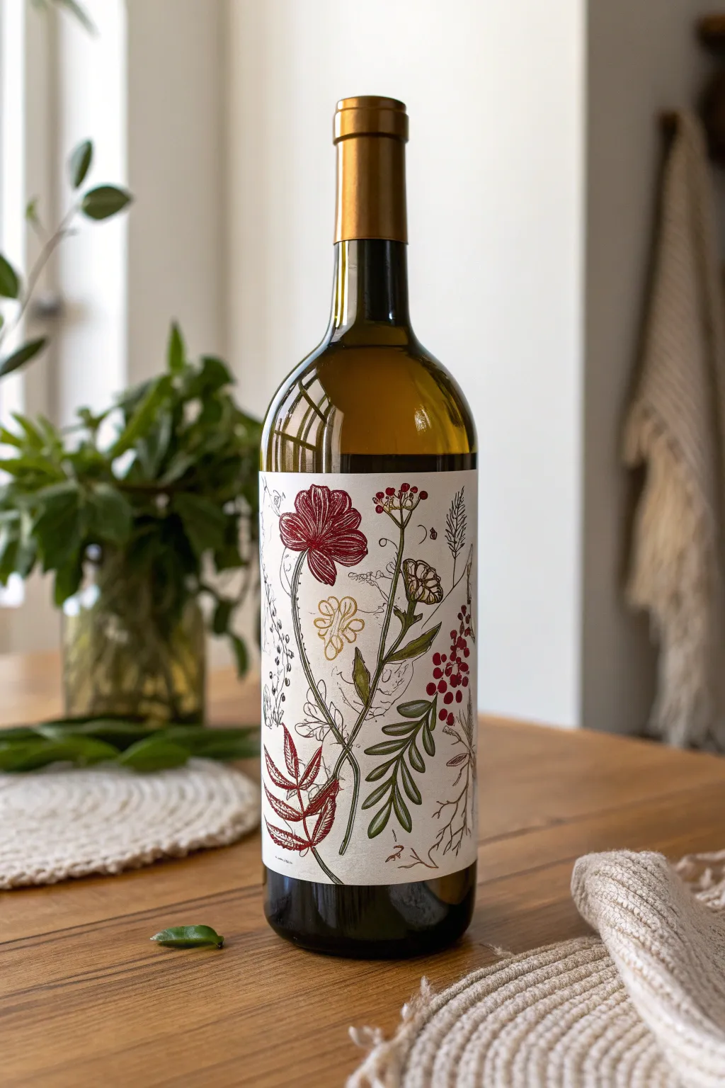 Bring nature's elegance to your table with a handcrafted botanical wine label.