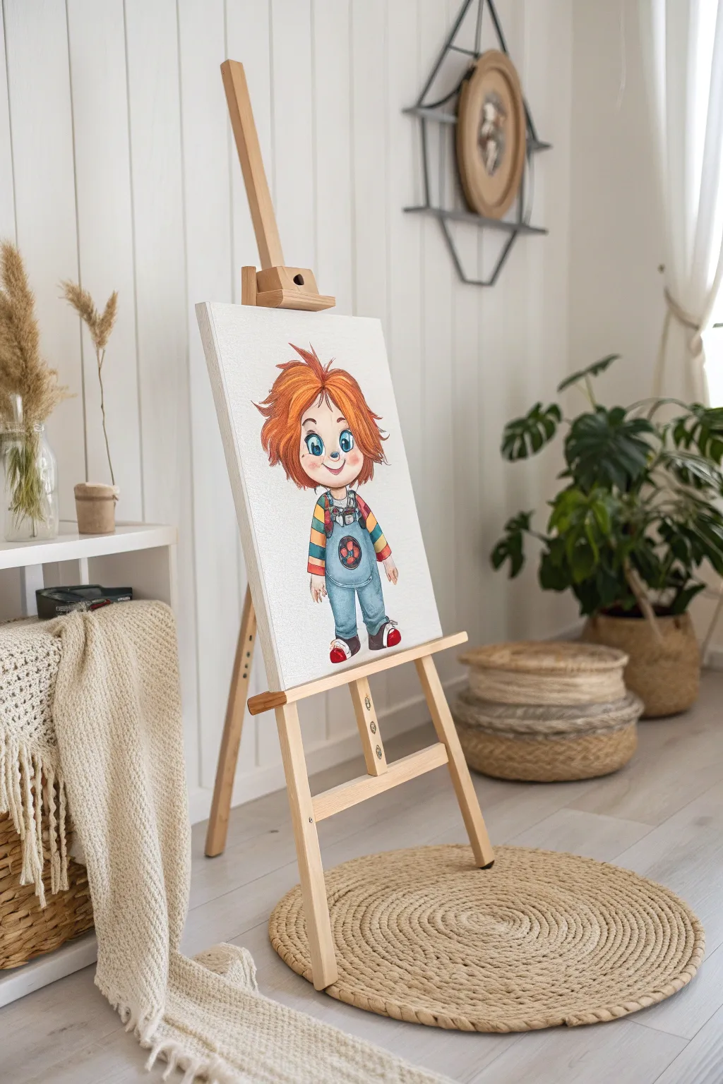 Add a touch of playful horror to your decor with this charming Chucky painting!