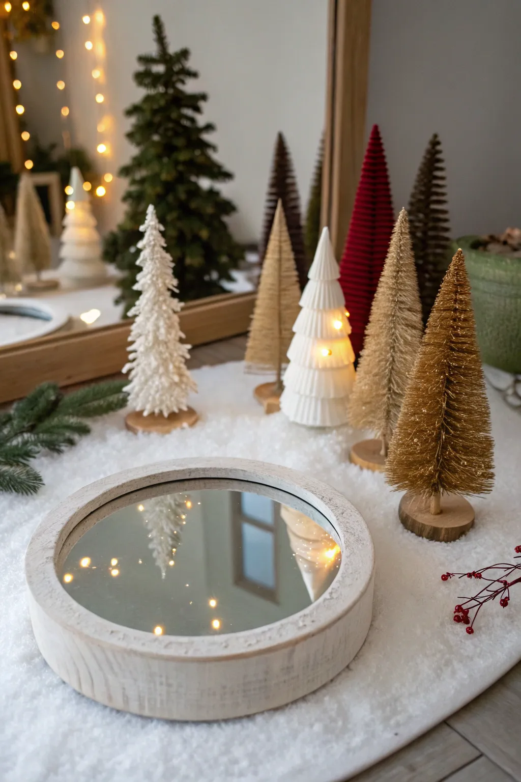 Transform your Christmas village with a touch of elegance: a mirrored pond that captures the light and imagination.