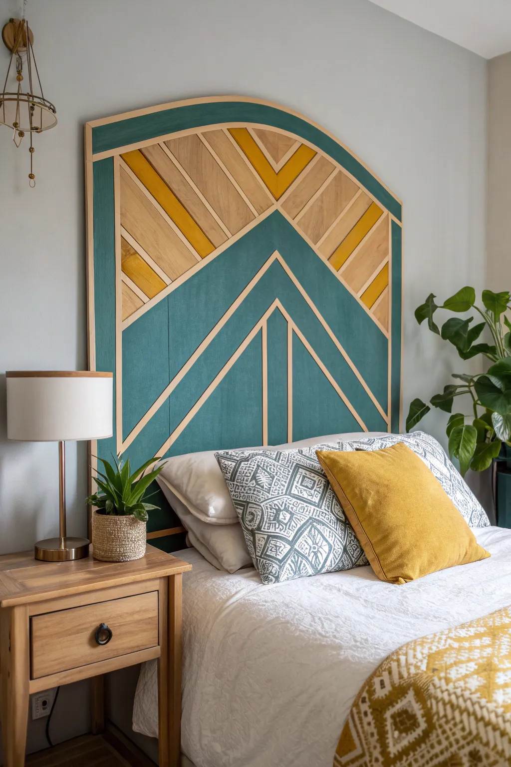 Transform your wall into a stunning headboard with bold colors and minimalistic design!