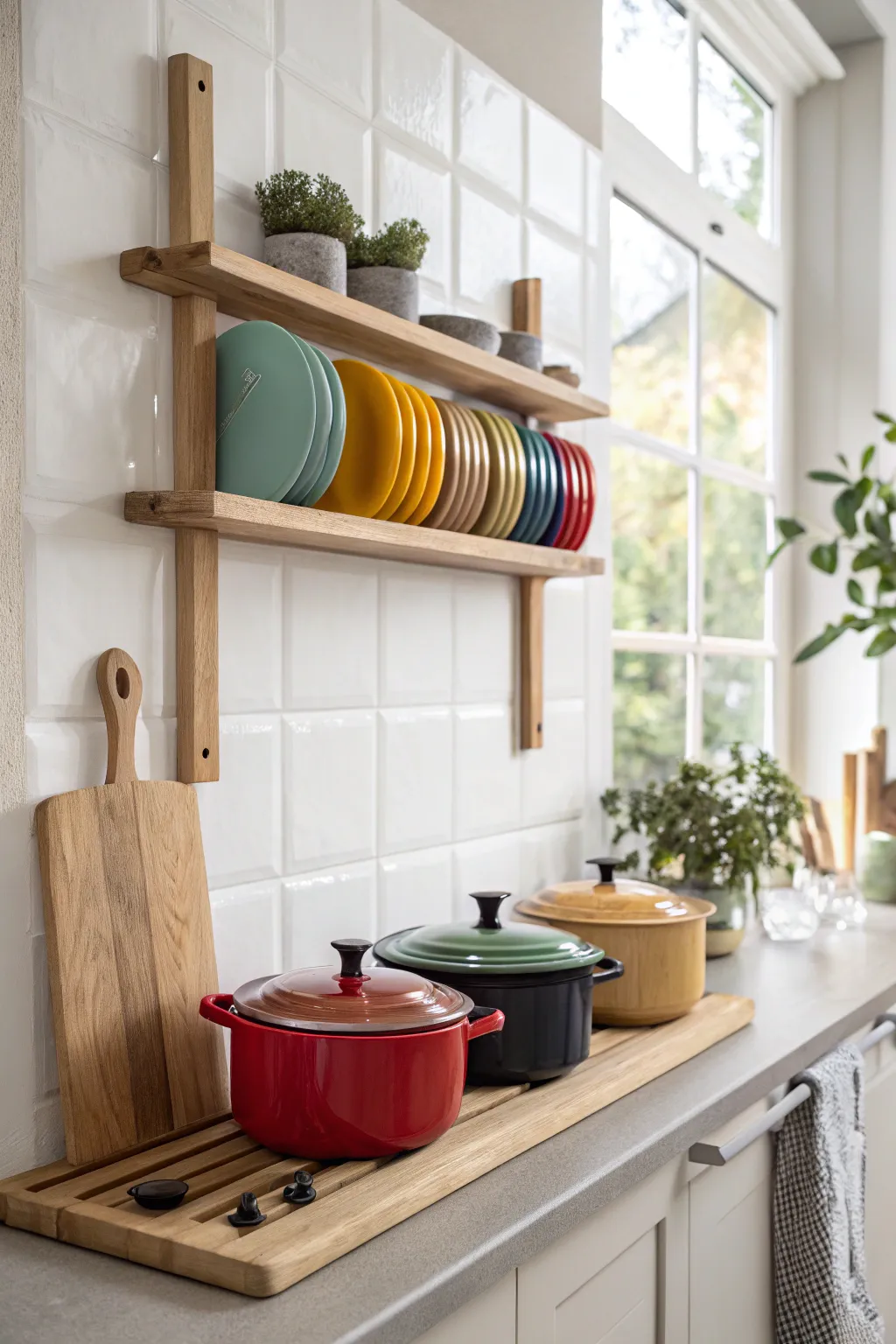 Transform your kitchen storage with style: Embrace simplicity and color with a magnetic knife strip for your pot lids.