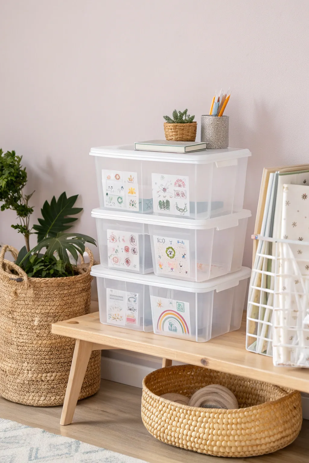 Organize your sticker collection with style and simplicity using stackable bins. Perfect for the minimalist at heart!