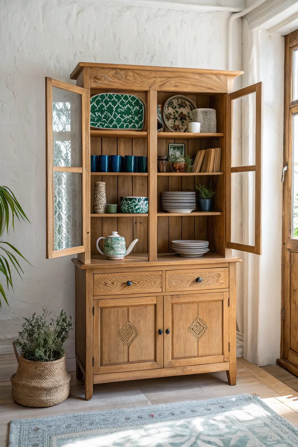 Embrace open shelving for a chic and airy studio vibe. Perfect for displaying your artistic treasures!