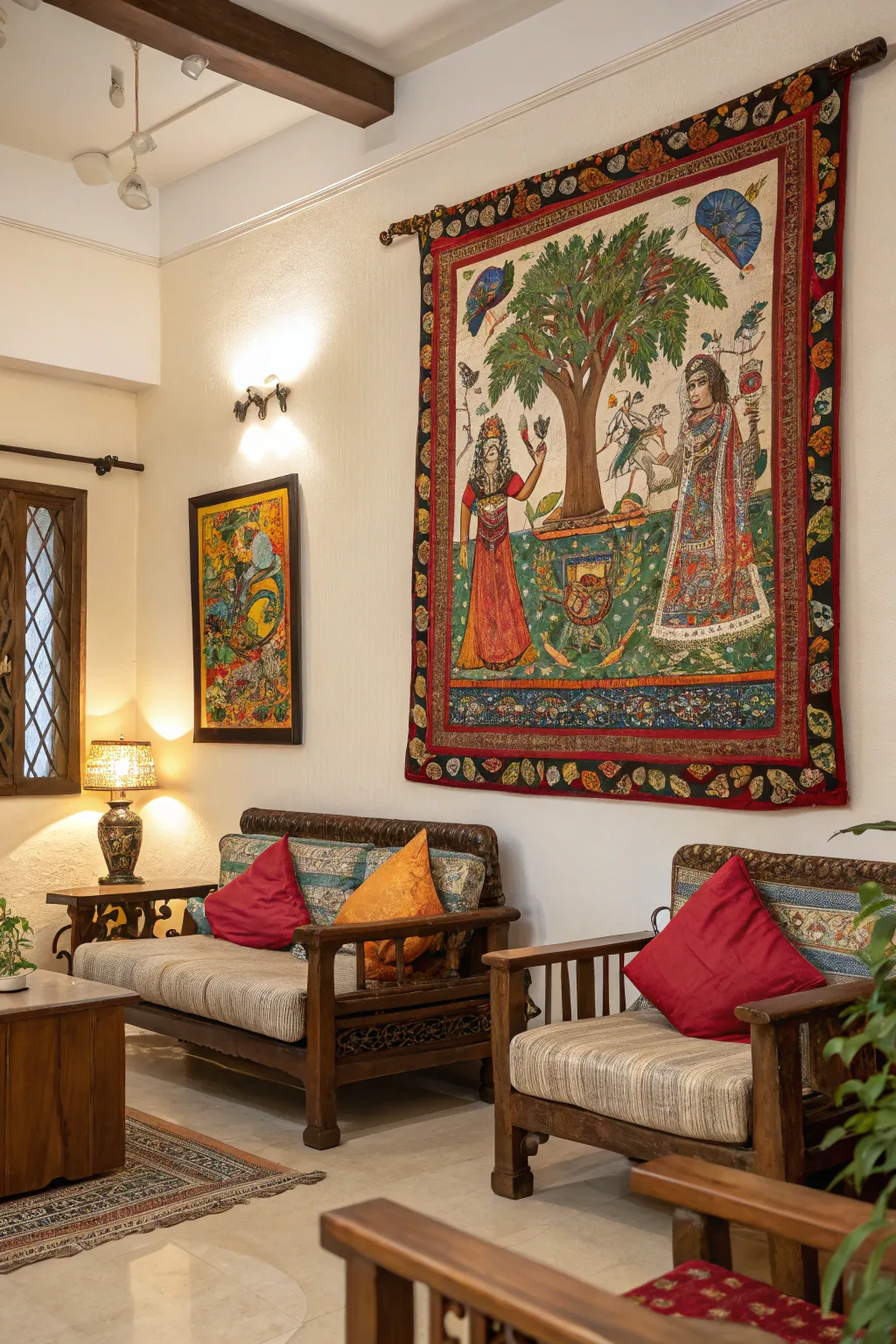 A traditional Madhubani painting adds cultural flair to any room.