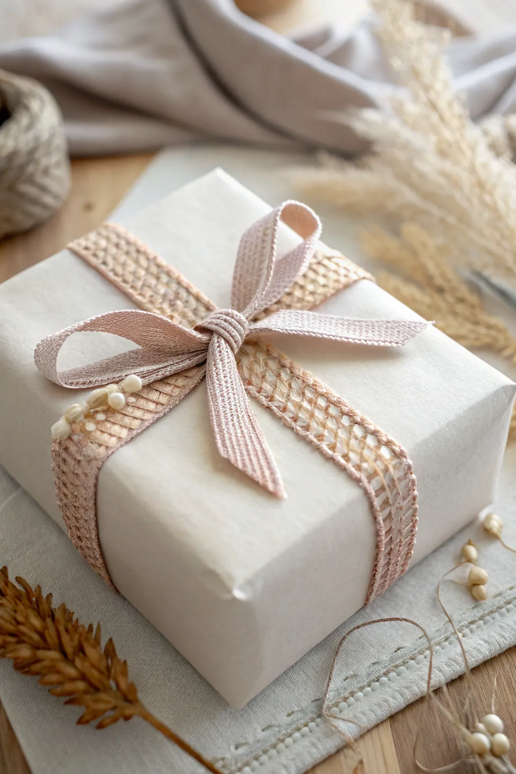 Transform your gift into a masterpiece with delicately woven ribbons.