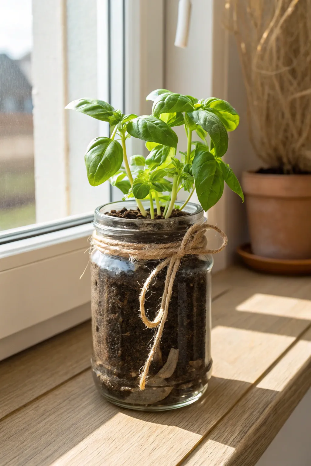 Fresh basil at your fingertips: A minimalist touch for your kitchen.