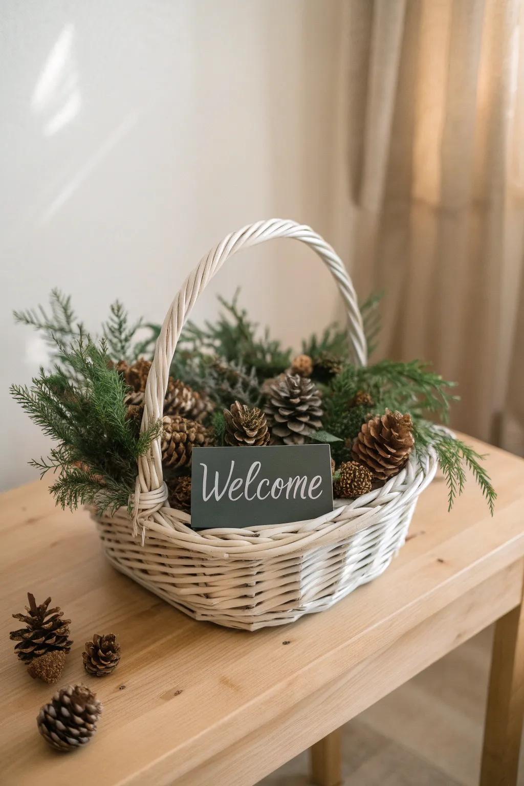 Welcome guests with a touch of nature and warmth – an Evergreen Decor Basket that brings the outdoors in.