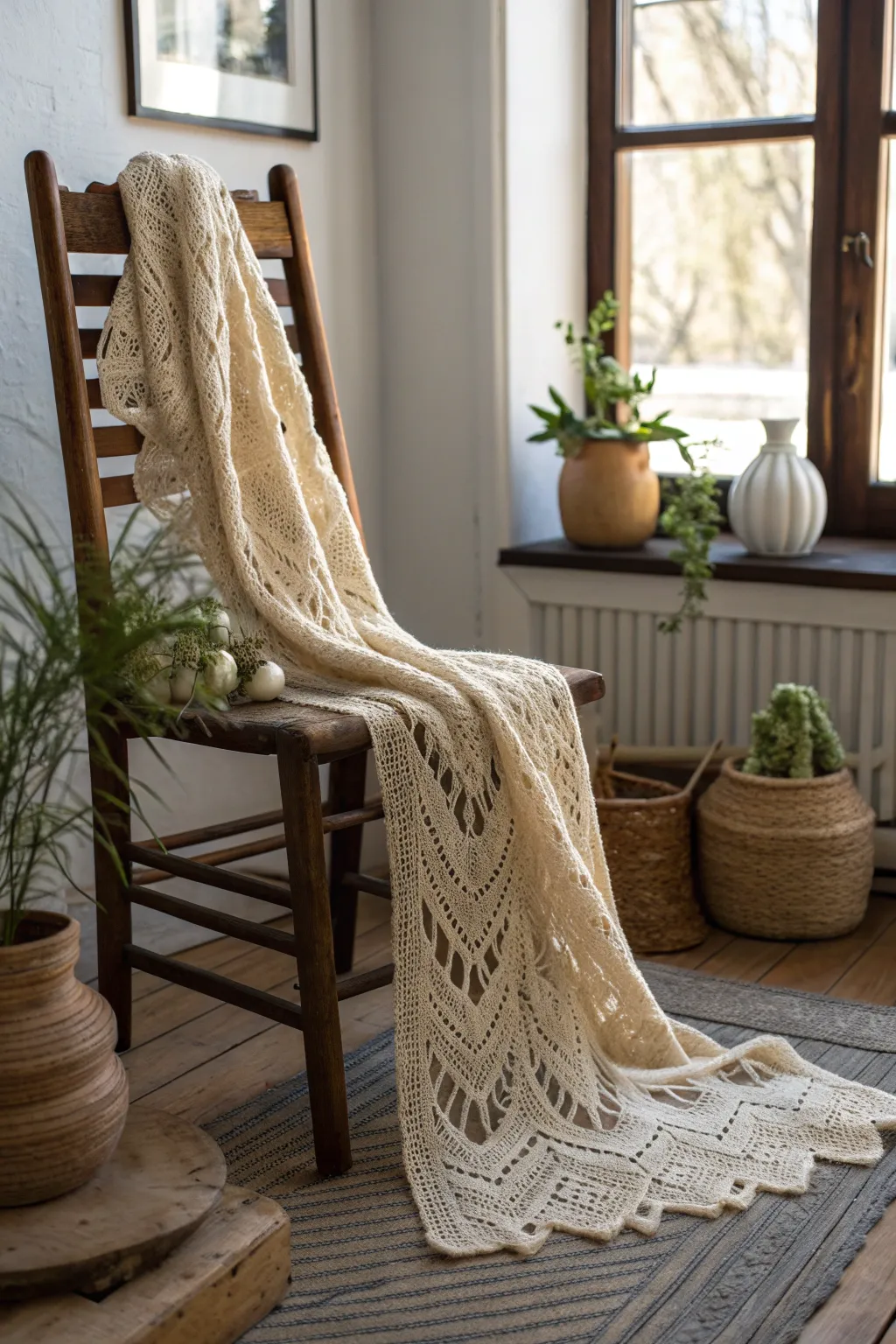 Wrap yourself in elegance with a lace knit scarf, where simplicity meets exquisite craftsmanship.