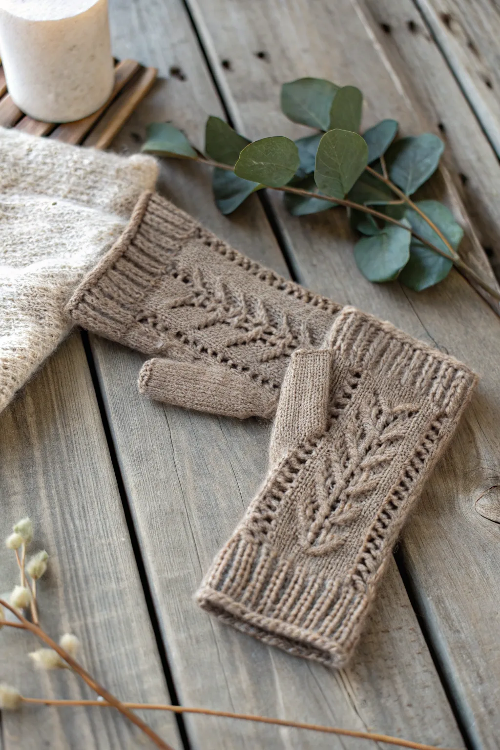 Embrace the art of simplicity with these hand-knitted fingerless gloves, perfect for those crisp, in-between days.