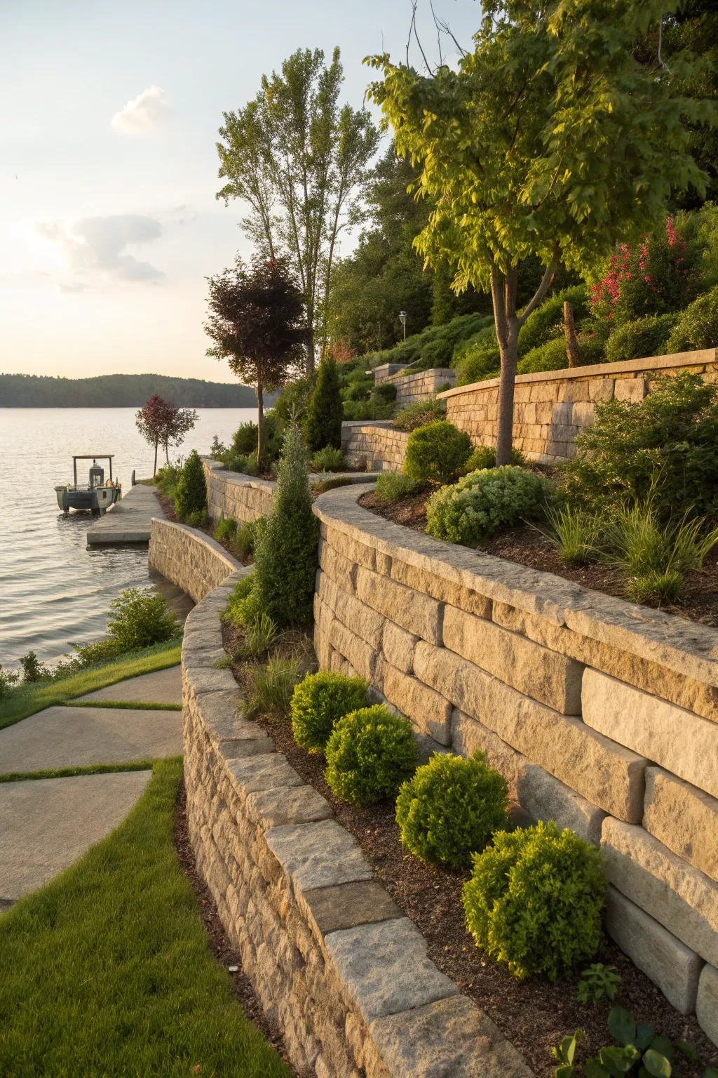 Nature's Masterpiece: A Living Retaining Wall by the Lake.