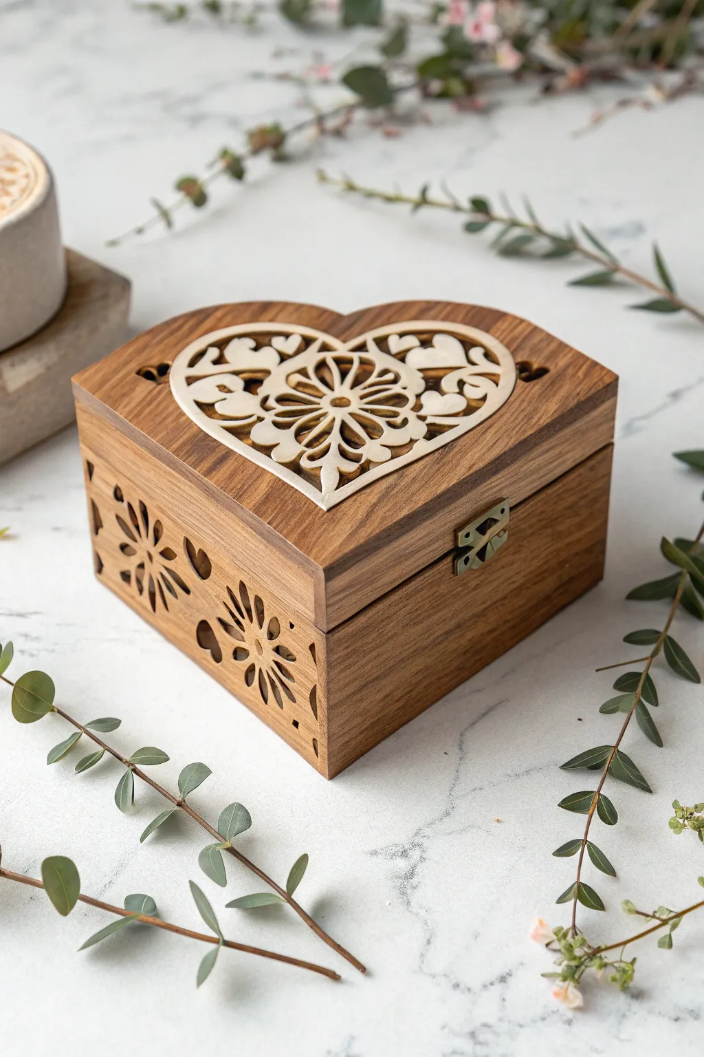 A heart-shaped treasure: This laser-cut jewelry box blends elegance and craftsmanship, perfect for a cherished keepsake.