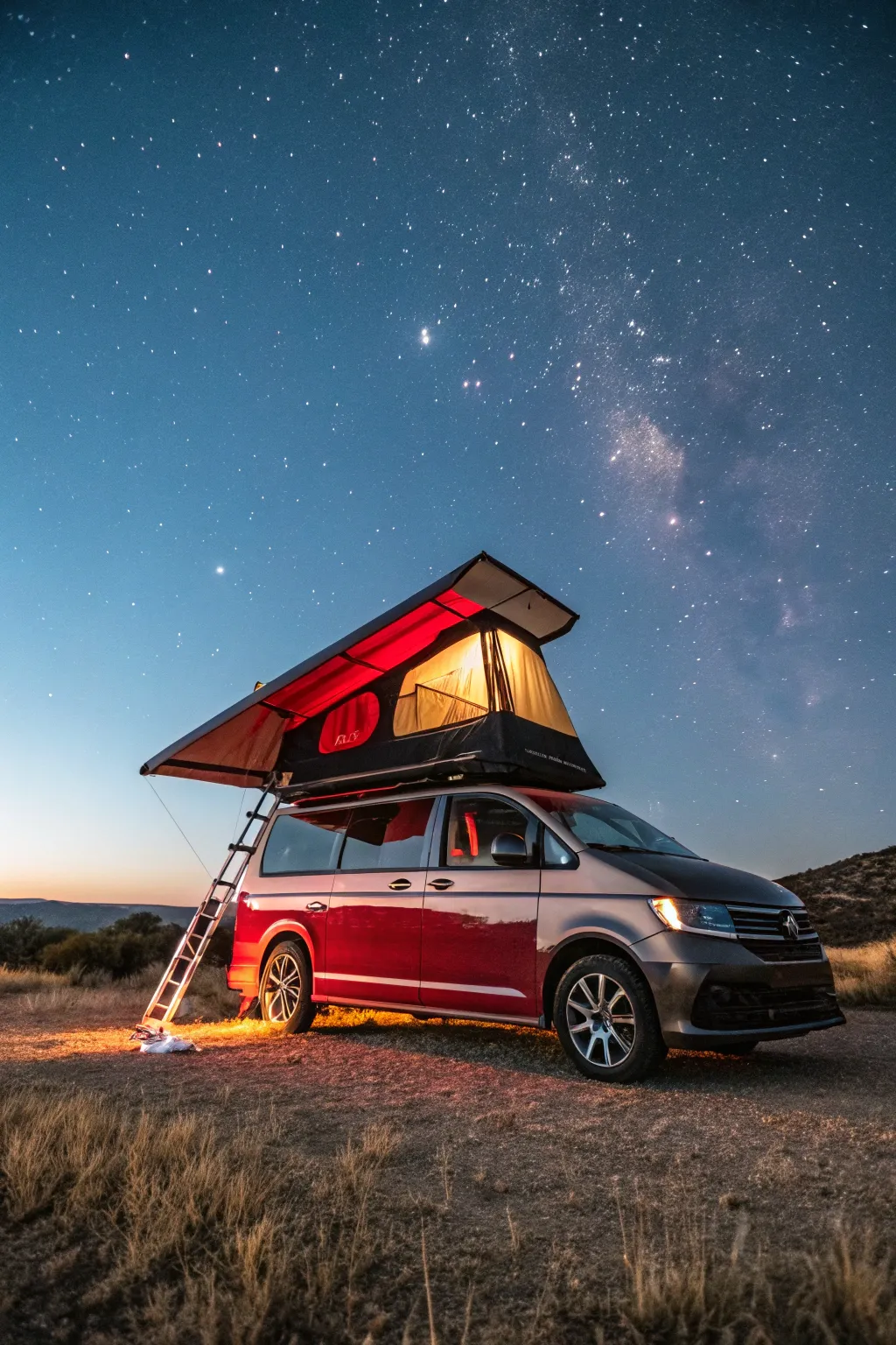 Escape to the stars with a rooftop tent: Your minivan's elevated paradise.