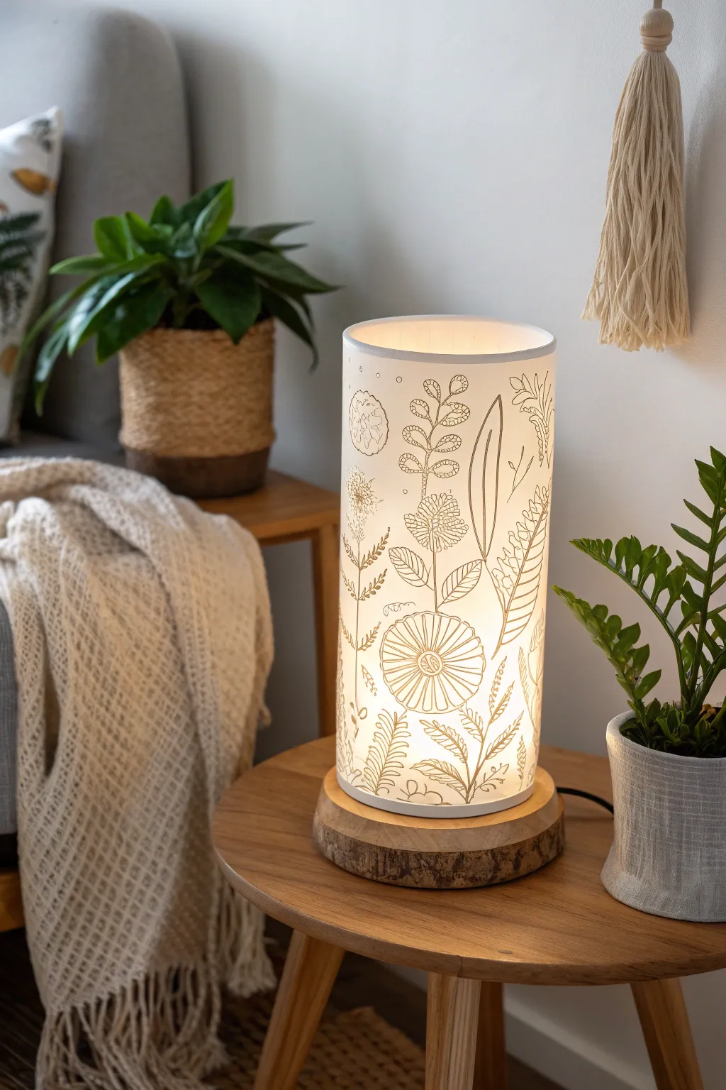 Illuminate your space with the enchanting glow of a cylinder lithophane lamp, where Scandinavian minimalism meets Boho charm.