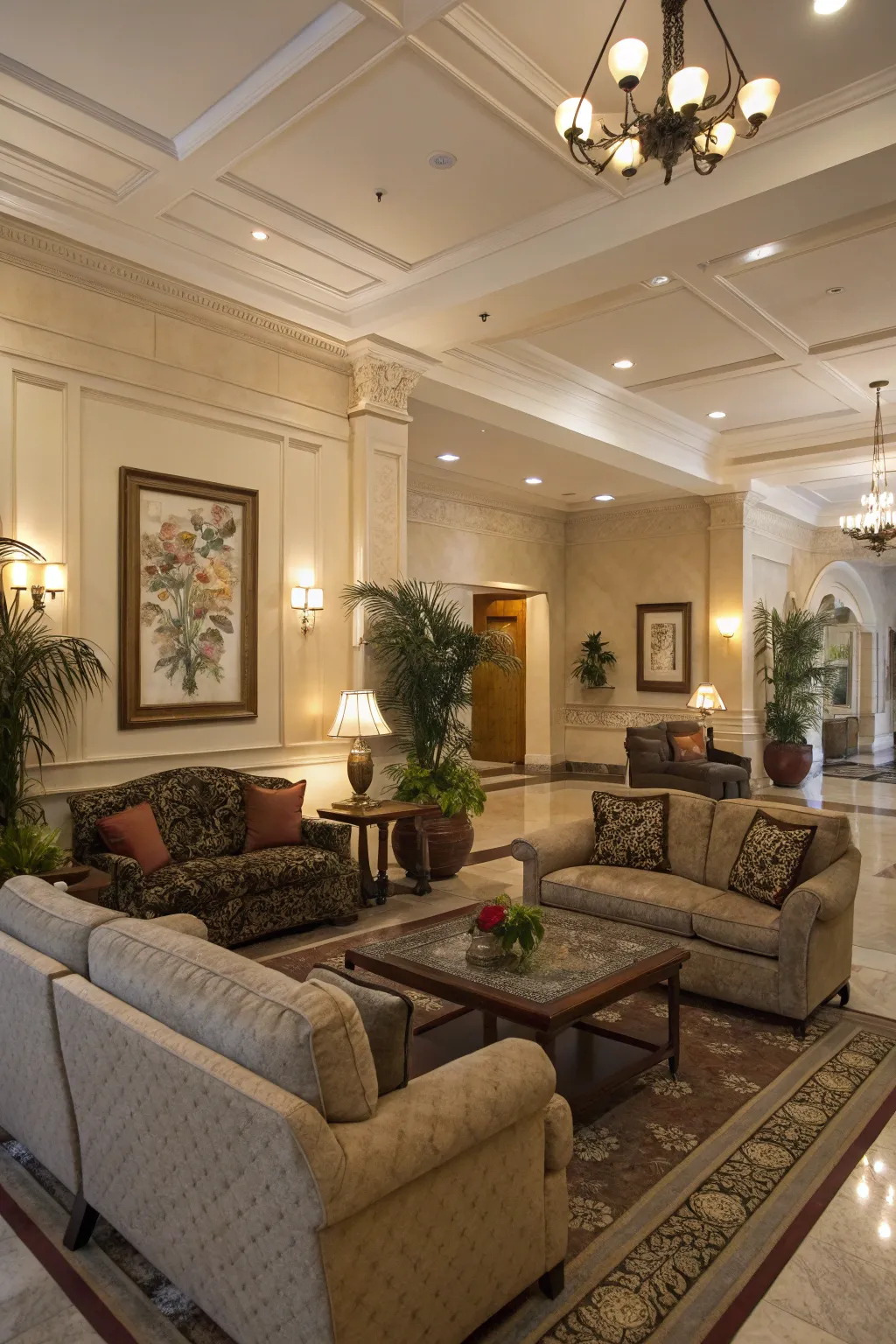 A lobby with comfortable seating arrangements.