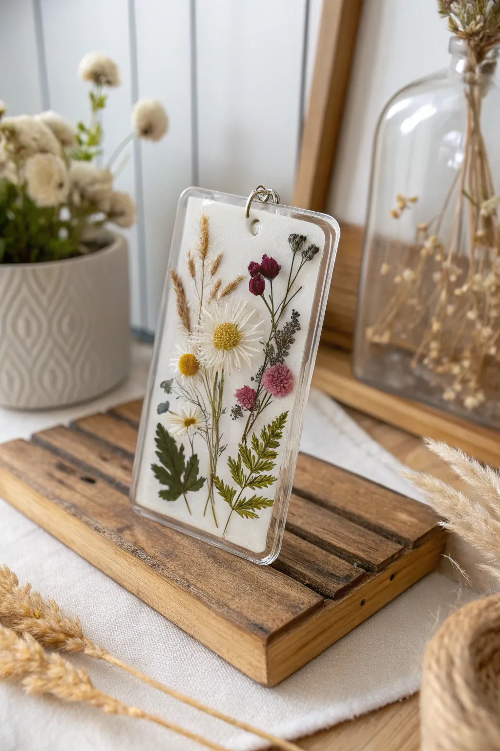 Elevate your locker with nature's touch: a resin-encased floral name tag that speaks volumes of beauty and simplicity.
