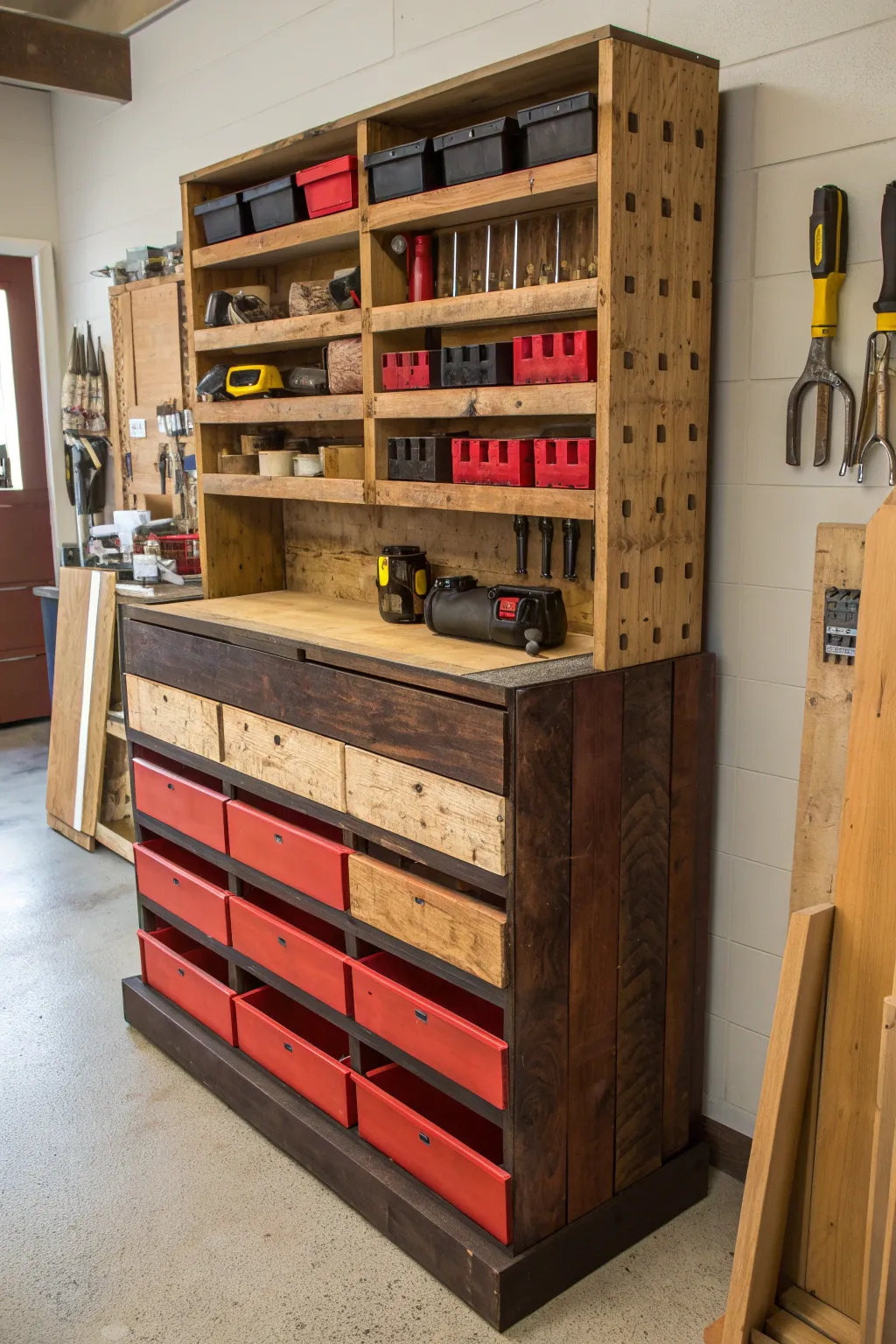 Transform your workshop with a rustic DIY pallet lumber organizer that marries functionality with style.