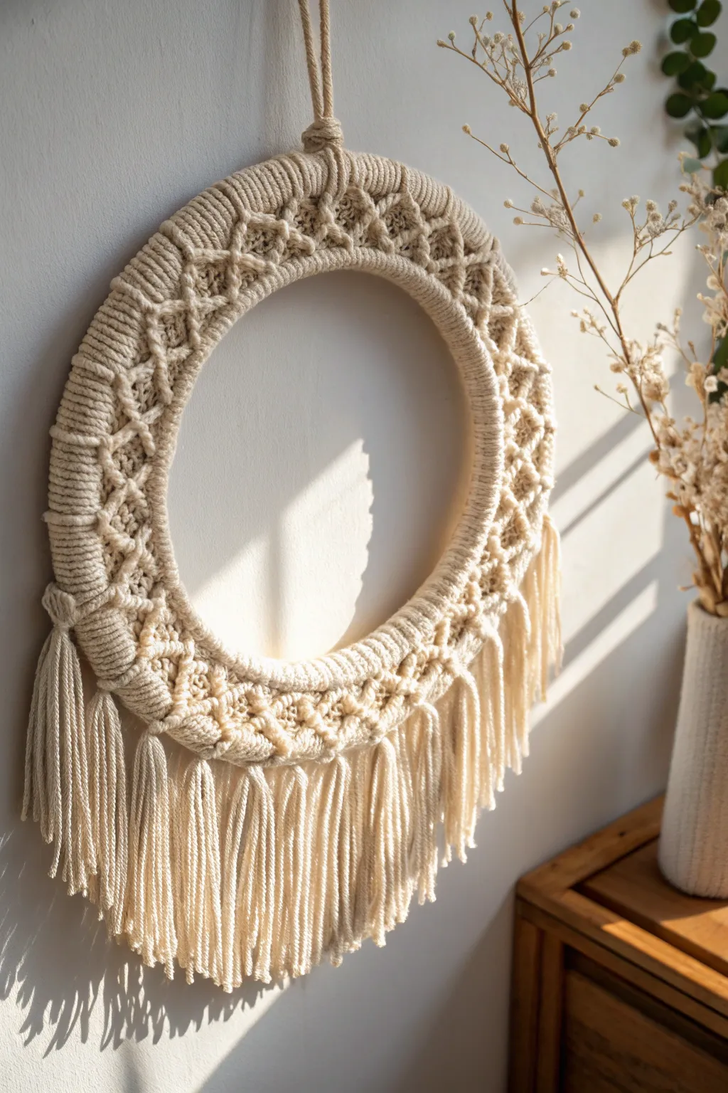 Add a touch of handcrafted elegance to your holiday decor with a stunning macrame wreath.