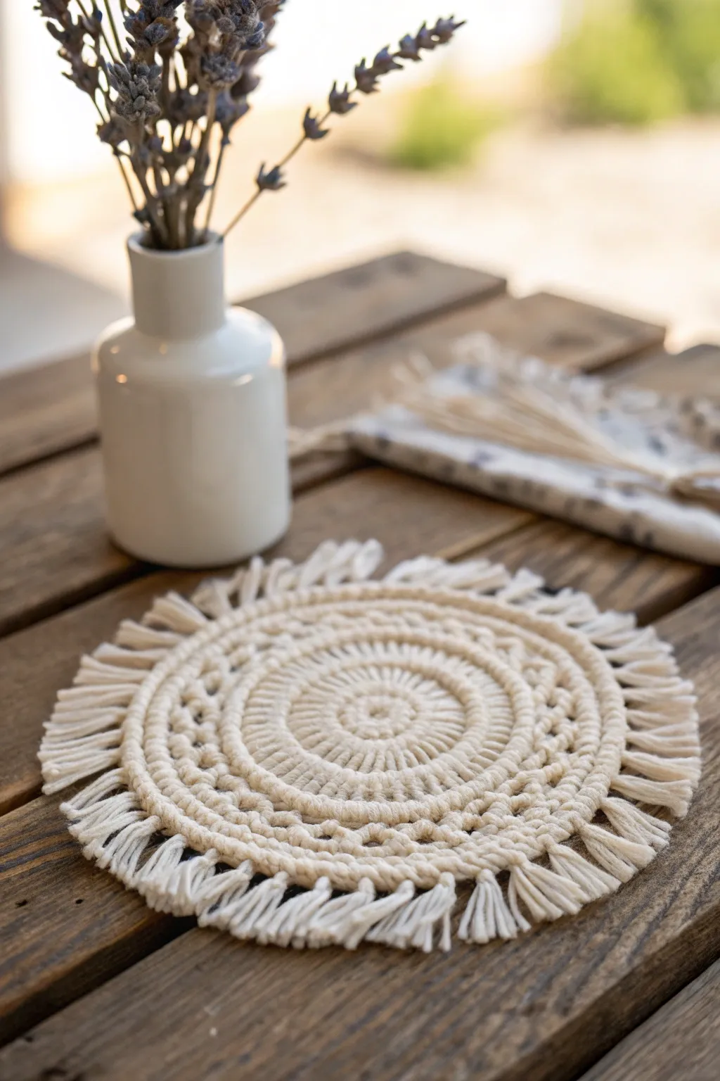 Elevate your table decor with eco-friendly macrame coasters – where simplicity meets natural beauty.