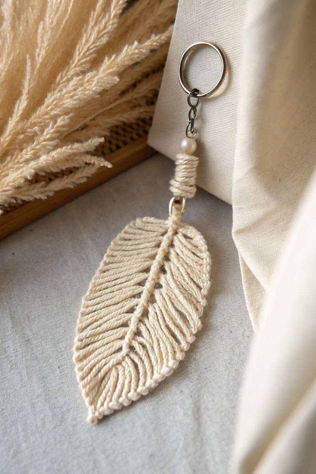 Elevate your everyday essentials with this beautifully crafted macrame leaf keychain - where nature meets minimalist elegance.