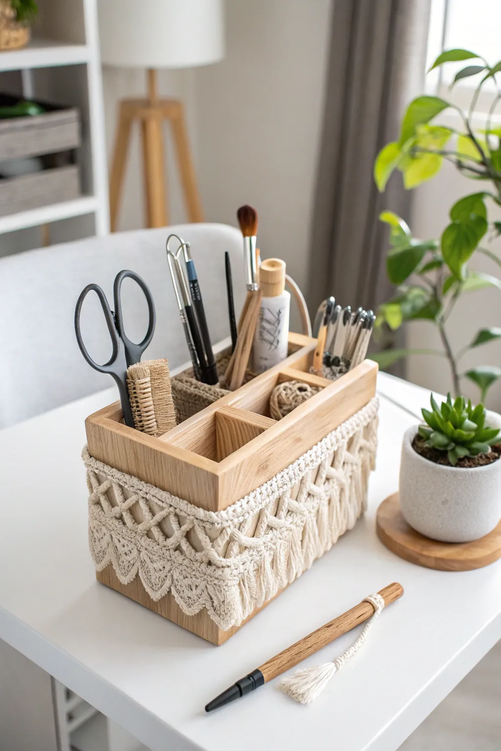 Elevate your macrame projects with a chic and organized tool caddy—where simplicity meets style!