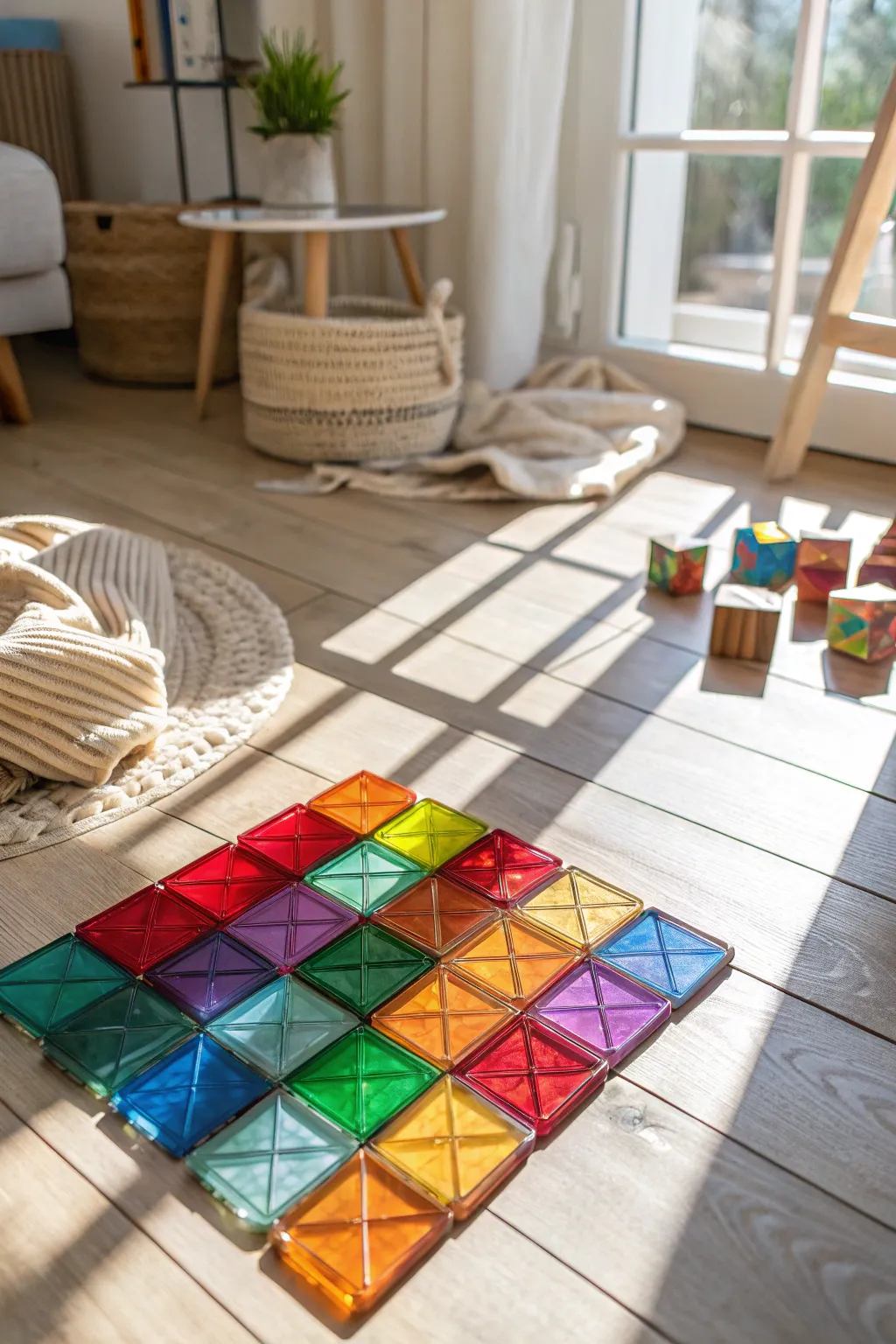 Discover the magic of light and shadow with vibrant magnetic tiles. A simple yet enchanting playtime for curious minds.