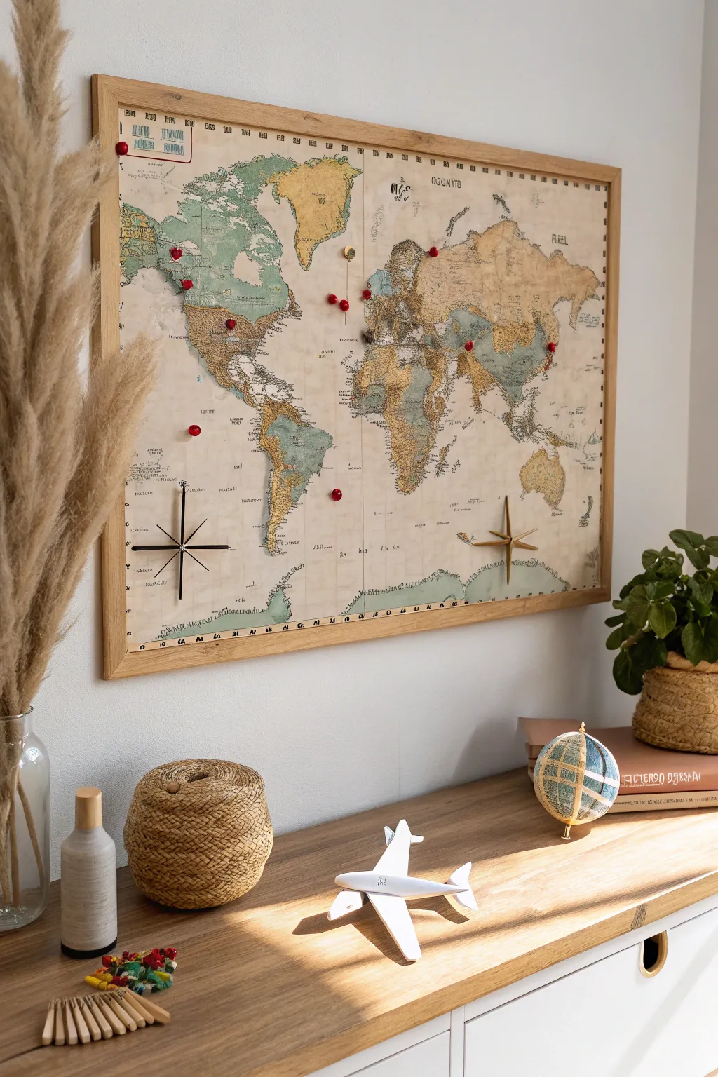 Dream big and plan your next adventure with this chic travel inspiration corner. ✈️🗺️ #Wanderlust #ScandiBoho