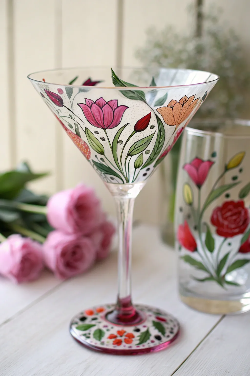 Sip in style with these charming floral patterns on your martini glass, a blend of elegance and natural beauty.