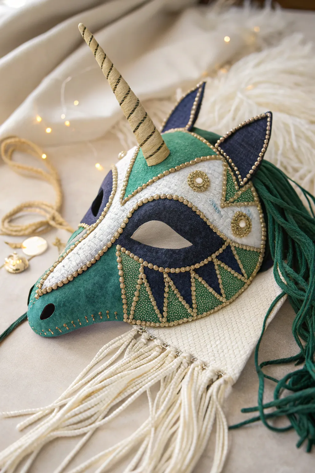 Unleash your creativity with this stunning unicorn mask, where Scandinavian minimalism meets Boho charm in a burst of magical colors.