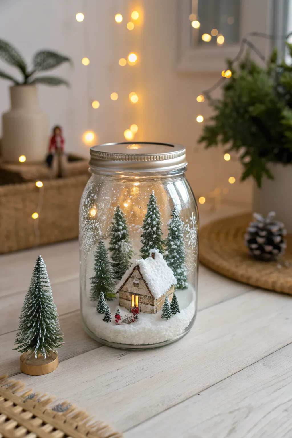 Capture the magic of the holidays with a whimsical Christmas scene in a jar, where every detail tells a story.