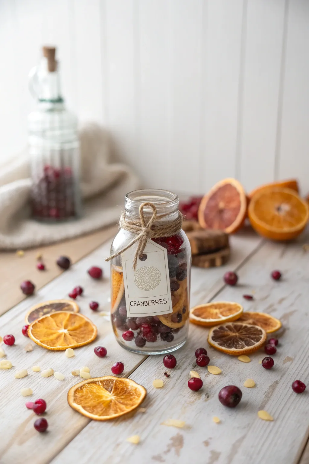 Craft the perfect holiday gift with a touch of Scandinavian simplicity: Cranberry Citrus Vodka Infusion in a charming mason jar.