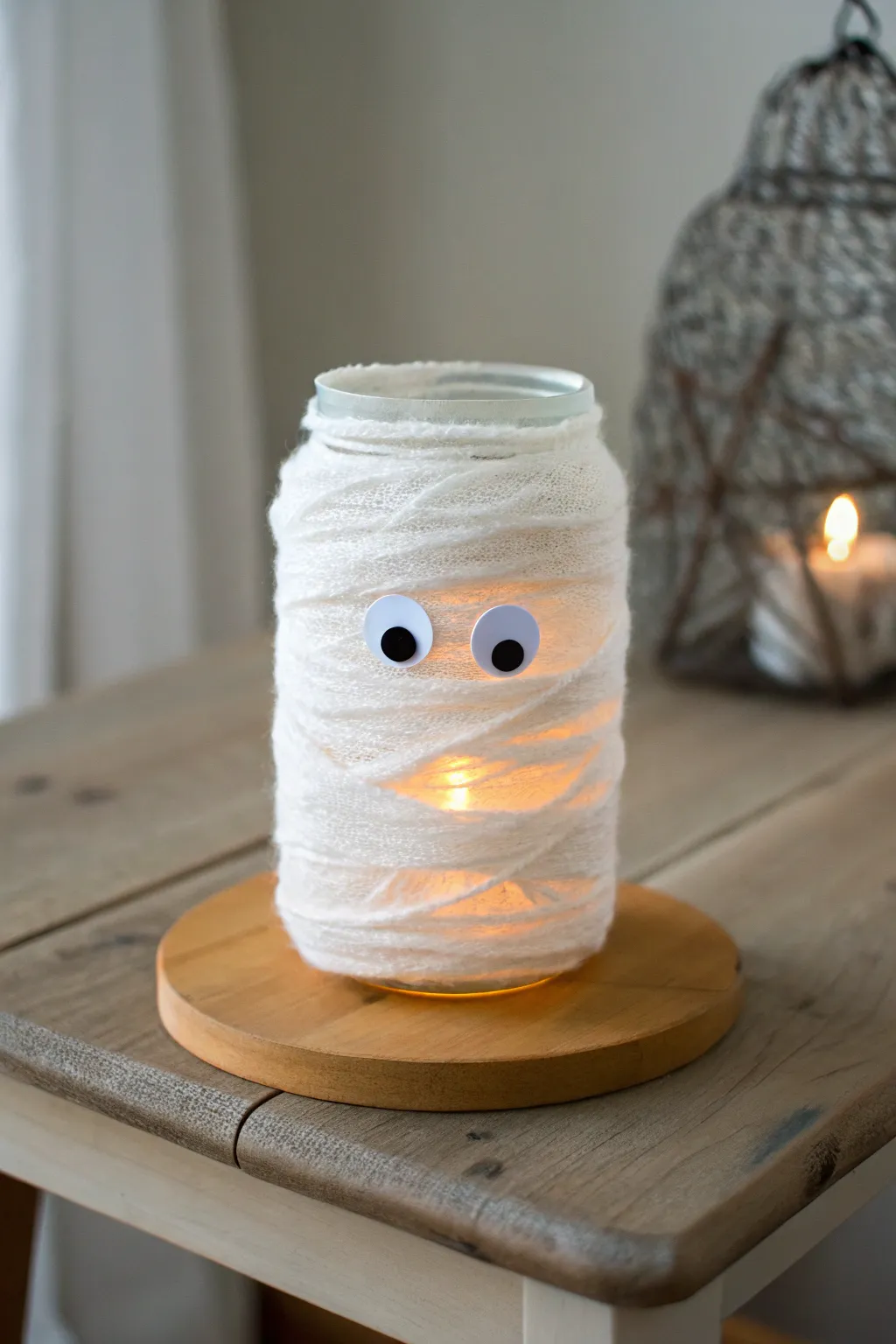 Illuminate your Halloween with minimalist mummy lanterns that embrace simplicity and charm.