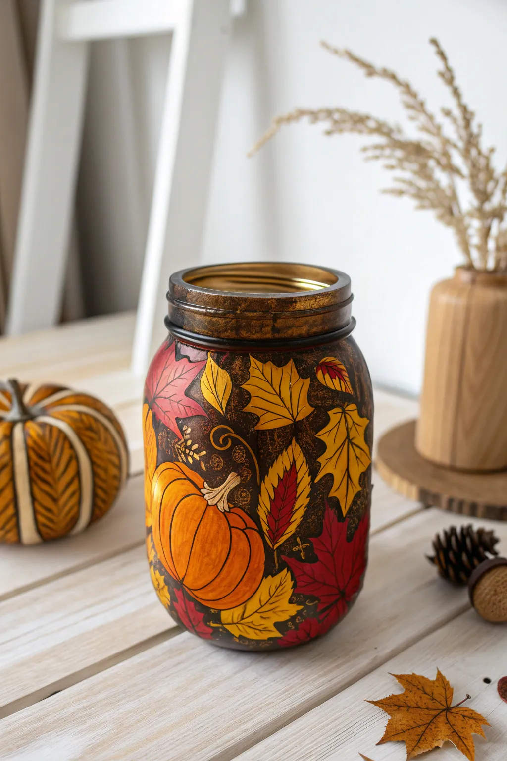 Embrace the beauty of autumn with these handcrafted, seasonal mason jars. 🍂🎃 Perfect for adding a touch of warmth and elegance to your Thanksgiving table.