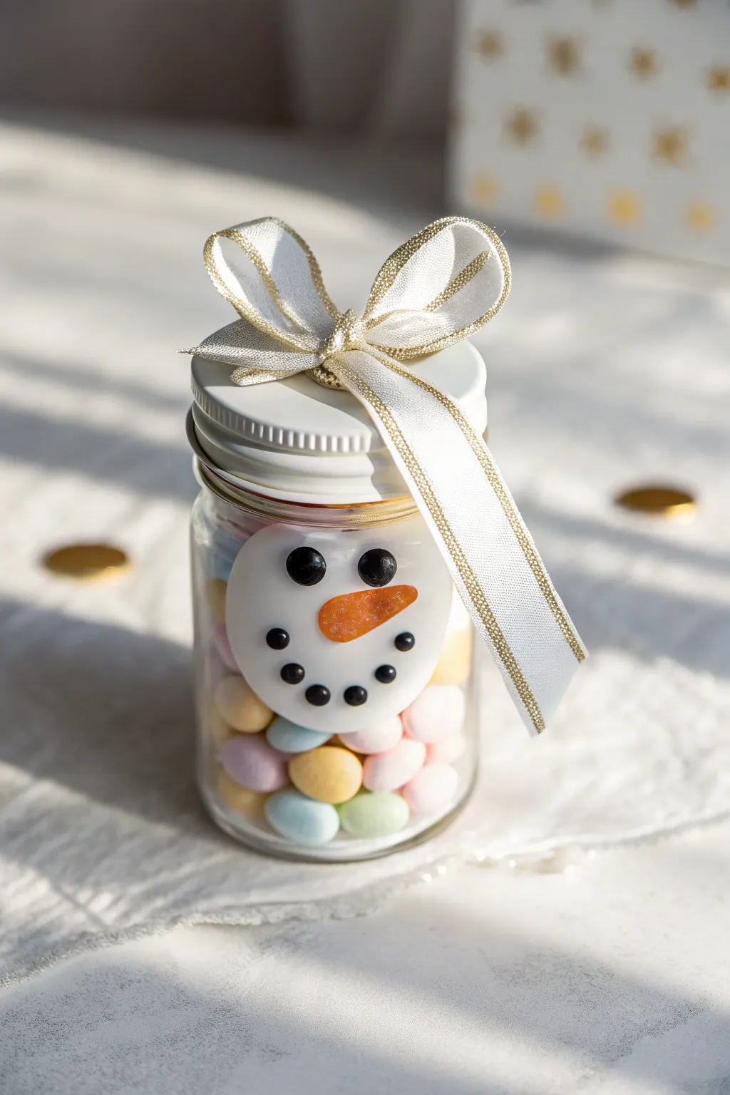 Delight in the charm of simplicity with our Snowman Gift Jar, a sweet touch of handcrafted elegance.