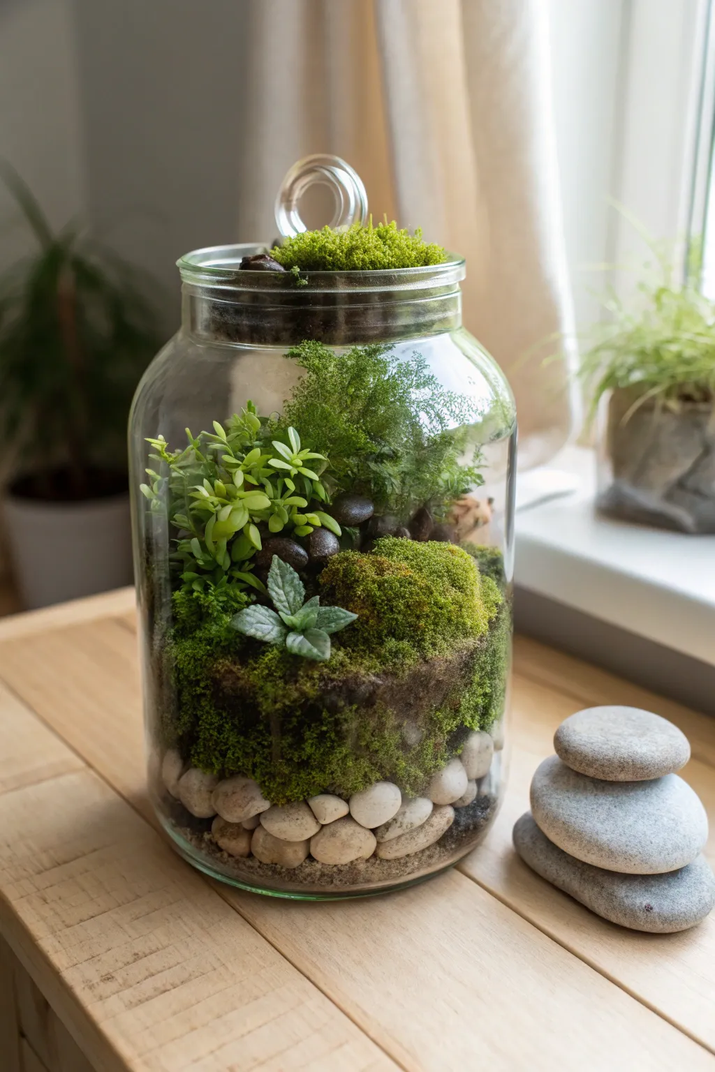 Transform your space into a serene woodland retreat with this mossy mason jar terrarium.